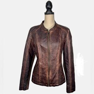 Maurices Vegan Distressed Leather Cropped Fitted Jacket Womens size L